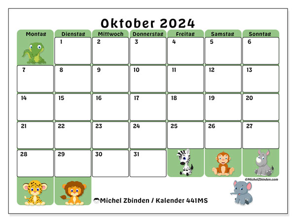 Kalender Oktober 2024, 441MS. Programm zum Ausdrucken kostenlos.