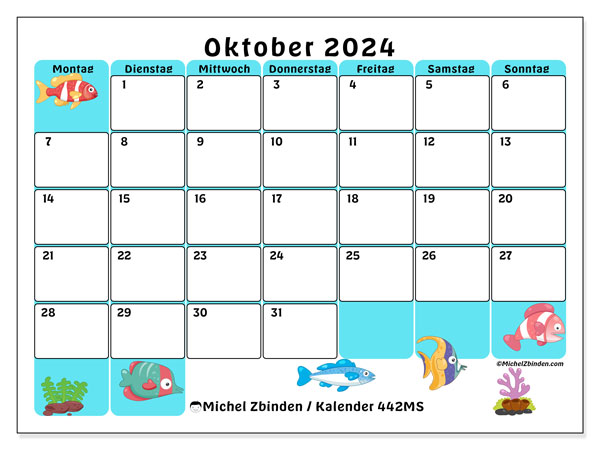Kalender Oktober 2024, 442SS. Programm zum Ausdrucken kostenlos.