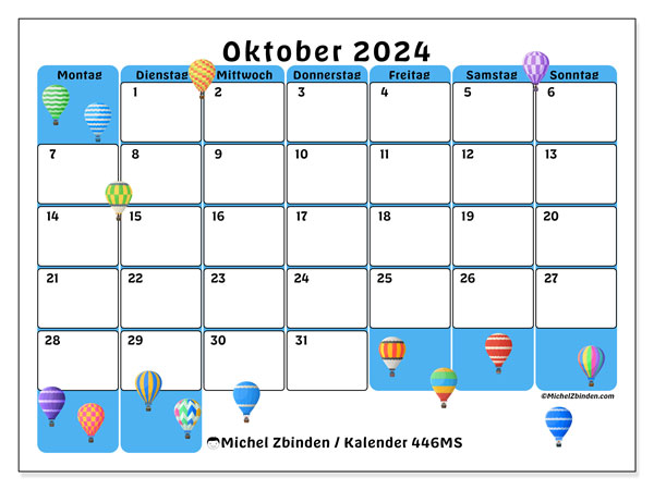 Kalender Oktober 2024, 446MS. Programm zum Ausdrucken kostenlos.