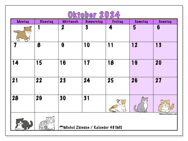 Kalender Oktober 2024, 481MS. Programm zum Ausdrucken kostenlos.
