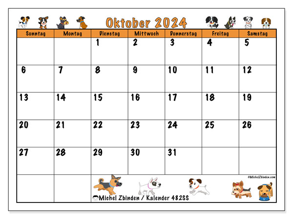 Kalender Oktober 2024, 482SS. Programm zum Ausdrucken kostenlos.