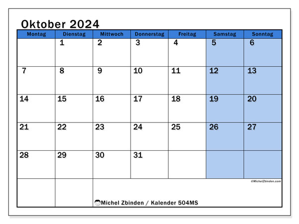 Kalender Oktober 2024, 504SS. Programm zum Ausdrucken kostenlos.