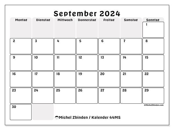Kalender September 2024, 44MS. Plan zum Ausdrucken kostenlos.