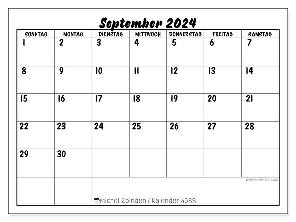 Kalender September 2024, 45SS. Plan zum Ausdrucken kostenlos.