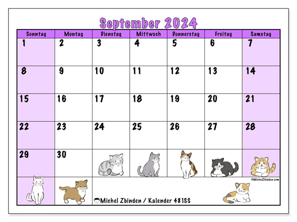 Kalender September 2024, 481SS. Plan zum Ausdrucken kostenlos.
