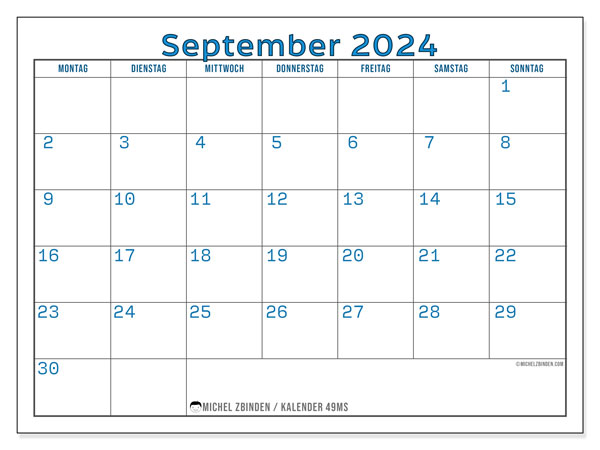 Kalender September 2024, 49MS. Plan zum Ausdrucken kostenlos.