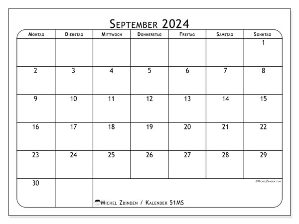 Kalender September 2024, 51MS. Plan zum Ausdrucken kostenlos.