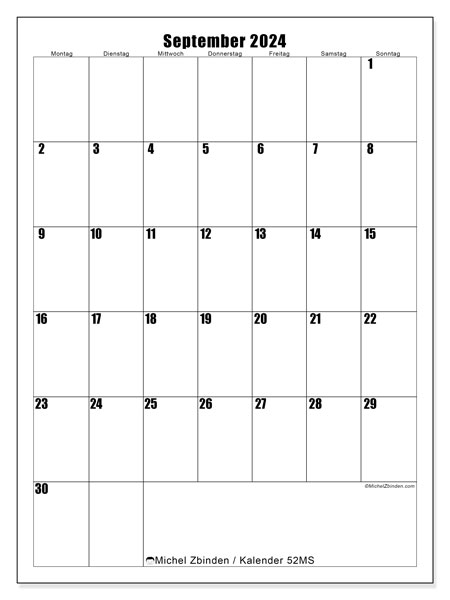 Kalender September 2024, 52MS. Plan zum Ausdrucken kostenlos.