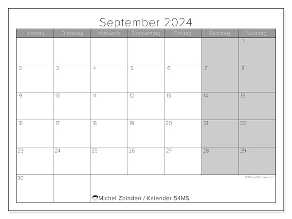 Kalender September 2024, 54MS. Plan zum Ausdrucken kostenlos.
