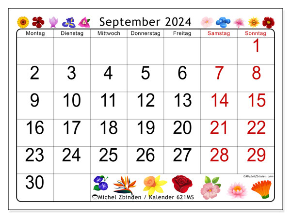 Kalender September 2024, 621MS. Plan zum Ausdrucken kostenlos.