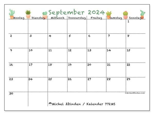 Kalender September 2024, 772MS. Plan zum Ausdrucken kostenlos.