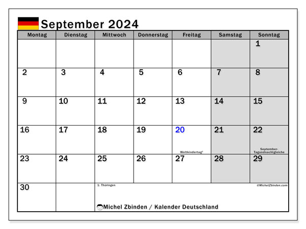 Calendario settembre 2024, Germania (DE). Programma da stampare gratuito.