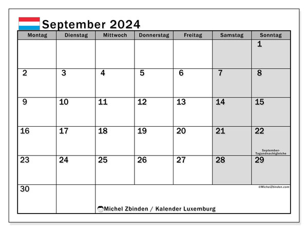 Calendario settembre 2024, Lussemburgo (DE). Programma da stampare gratuito.