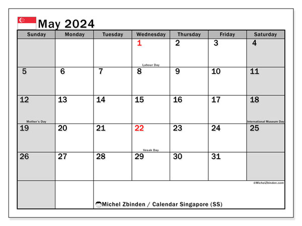 Calendario maggio 2024, Singapore (EN). Programma da stampare gratuito.
