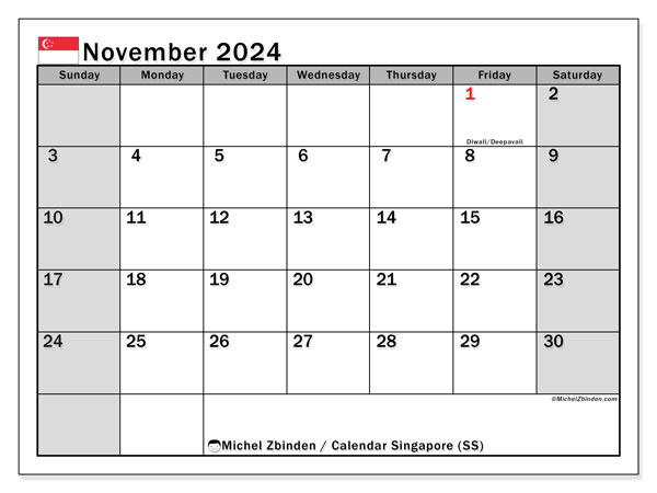 Kalender November 2024, Singapur (EN). Kalender zum Ausdrucken kostenlos.