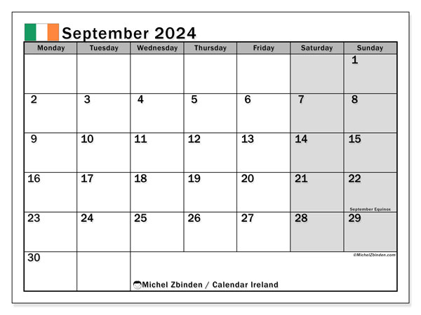 Kalender September 2024, Irland (EN). Plan zum Ausdrucken kostenlos.