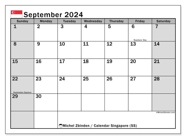 Calendario settembre 2024, Singapore (EN). Programma da stampare gratuito.