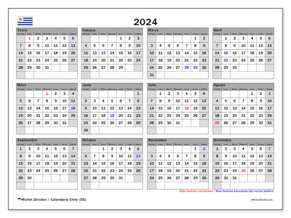 Kalender 2024, Uruguay (ES). Plan zum Ausdrucken kostenlos.