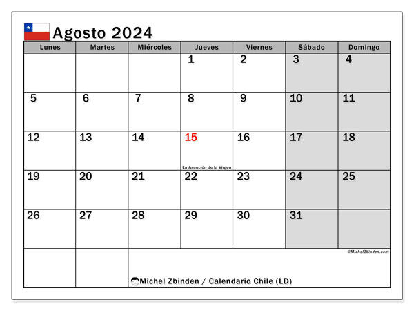 Kalender August 2024, Chile (ES). Plan zum Ausdrucken kostenlos.