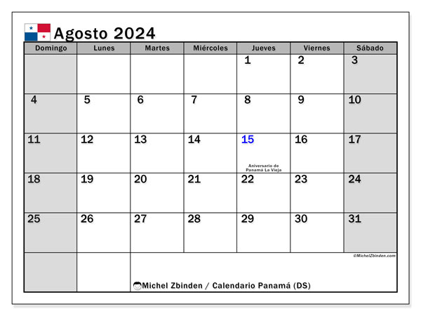 Calendario agosto 2024, Panama (ES). Calendario da stampare gratuito.