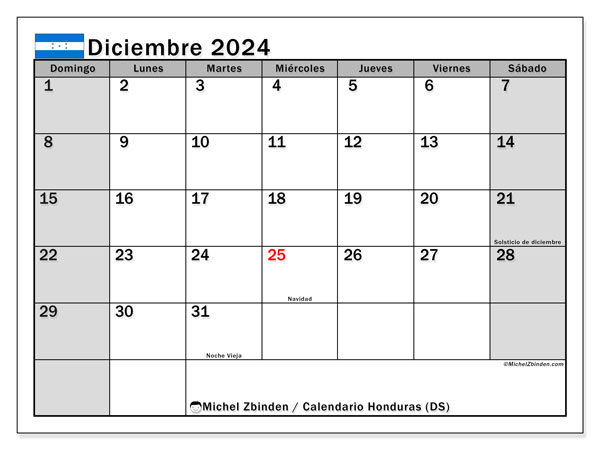 Kalender Dezember 2024, Honduras (ES). Kalender zum Ausdrucken kostenlos.