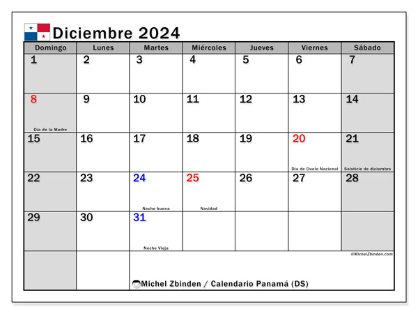 Calendario dicembre 2024, Panama (ES). Piano da stampare gratuito.