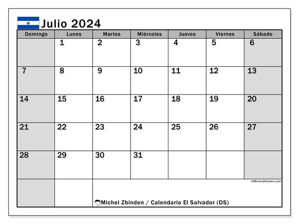 Calendario luglio 2024, El Salvador (ES). Orario da stampare gratuito.