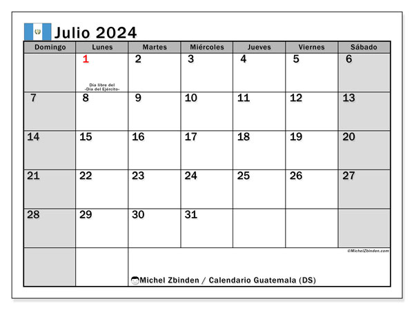 Kalender Juli 2024, Guatemala (ES). Programm zum Ausdrucken kostenlos.