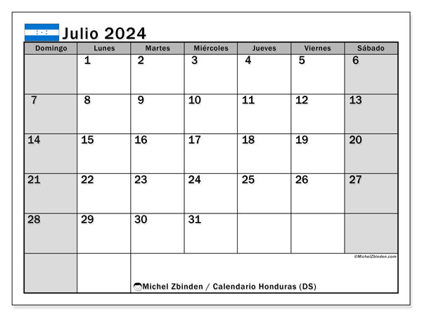 Kalender Juli 2024, Honduras (ES). Programm zum Ausdrucken kostenlos.