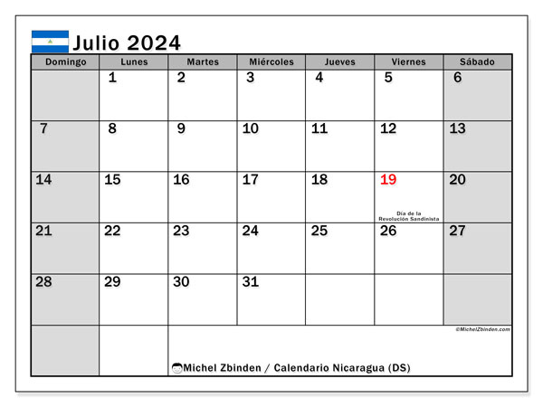 Kalender Juli 2024, Nicaragua (ES). Programm zum Ausdrucken kostenlos.