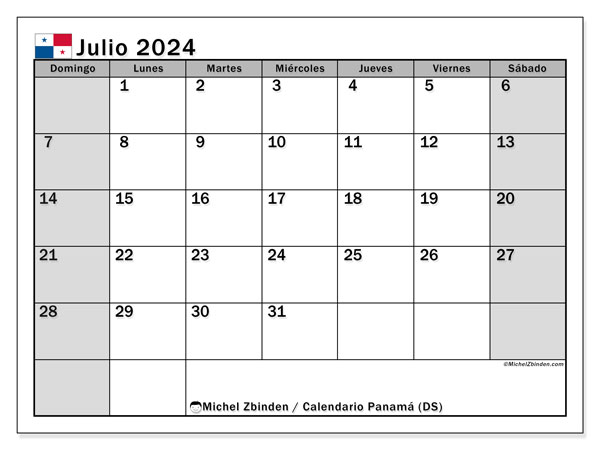 Calendario luglio 2024, Panama (ES). Orario da stampare gratuito.