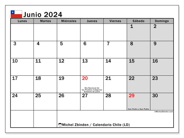 Kalender Juni 2024, Chile (ES). Programm zum Ausdrucken kostenlos.