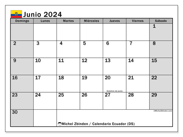 Calendario giugno 2024, Ecuador (ES). Orario da stampare gratuito.