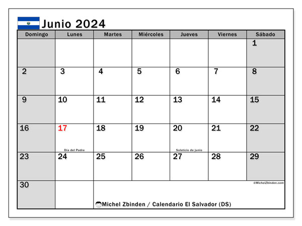 Kalender Juni 2024, El Salvador (ES). Programm zum Ausdrucken kostenlos.