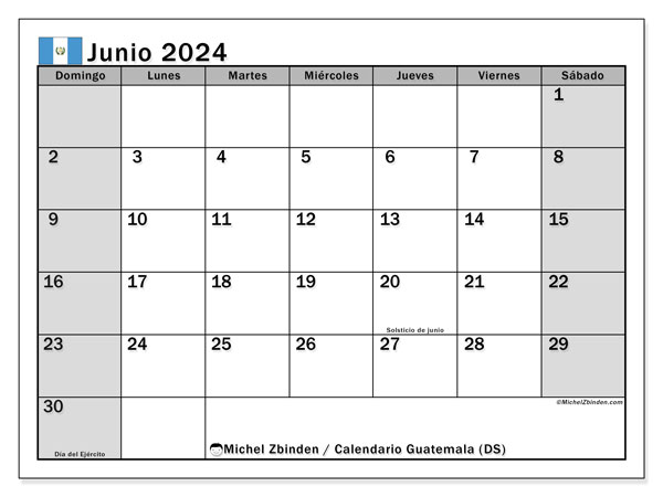 Kalender Juni 2024, Guatemala (ES). Programm zum Ausdrucken kostenlos.