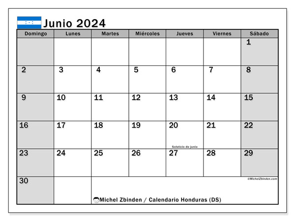 Kalender Juni 2024, Honduras (ES). Programm zum Ausdrucken kostenlos.