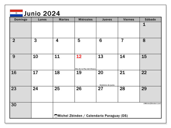Calendario giugno 2024, Paraguay (ES). Orario da stampare gratuito.