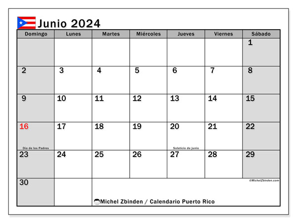 Calendario giugno 2024, Porto Rico (ES). Orario da stampare gratuito.