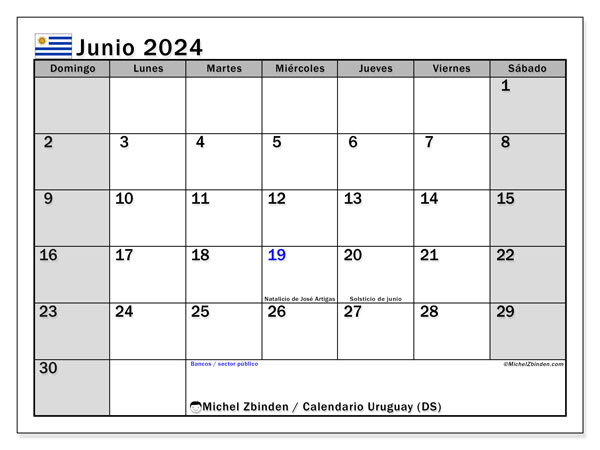 Kalender Juni 2024, Uruguay (ES). Programm zum Ausdrucken kostenlos.