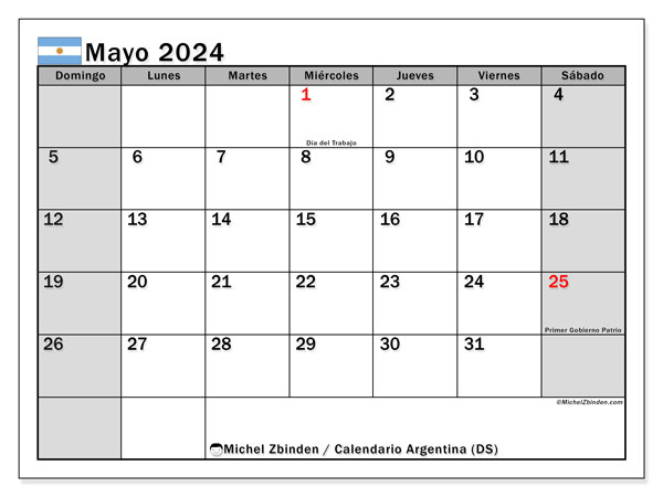 Calendario maggio 2024, Argentina (ES). Programma da stampare gratuito.