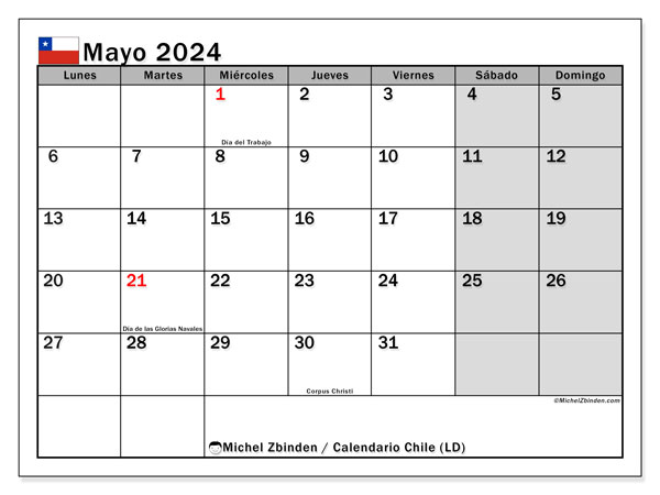 Calendario maggio 2024, Cile (ES). Programma da stampare gratuito.