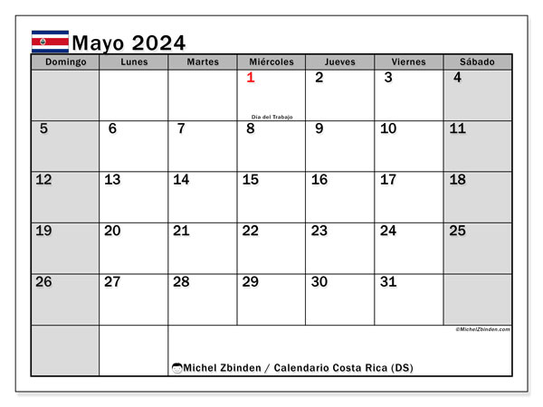 Calendario maggio 2024, Costa Rica (ES). Programma da stampare gratuito.