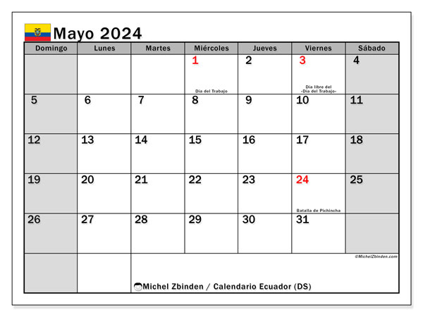 Calendario maggio 2024, Ecuador (ES). Programma da stampare gratuito.