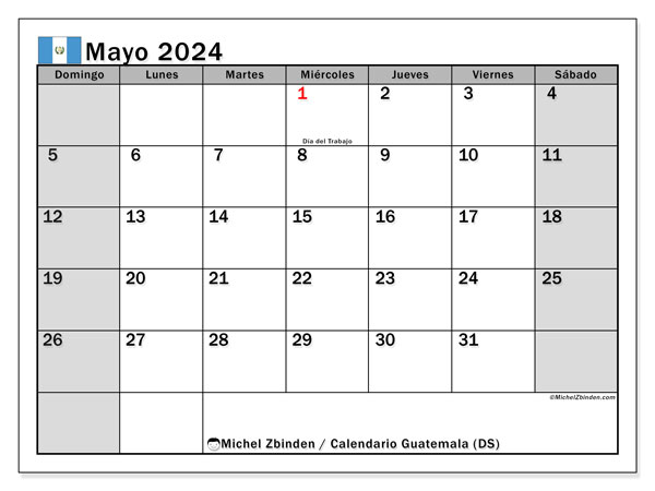 Calendario maggio 2024, Guatemala (ES). Programma da stampare gratuito.