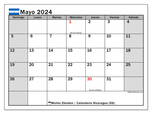 Calendario maggio 2024, Nicaragua (ES). Programma da stampare gratuito.