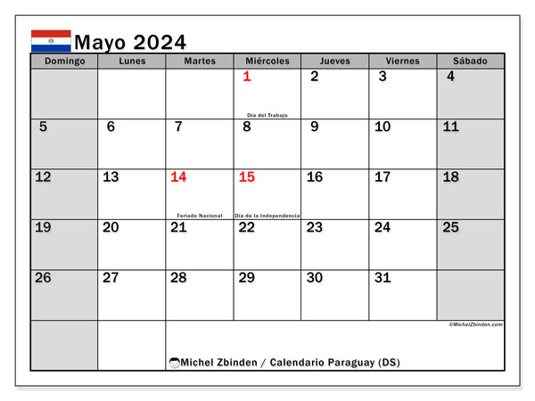 Calendario maggio 2024, Paraguay (ES). Programma da stampare gratuito.