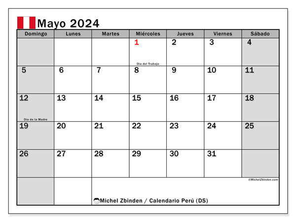 Calendario maggio 2024, Perù (ES). Programma da stampare gratuito.