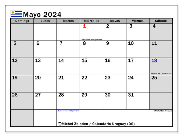 Calendario maggio 2024, Uruguay (ES). Programma da stampare gratuito.