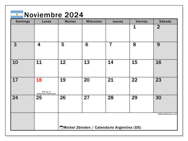 Calendario novembre 2024, Argentina (ES). Piano da stampare gratuito.