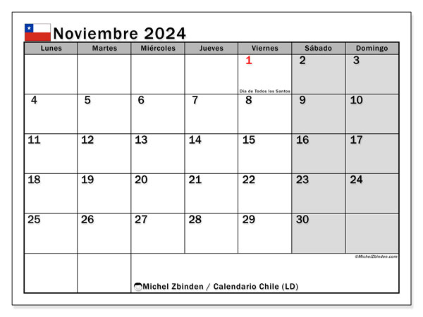 Calendario novembre 2024, Cile (ES). Piano da stampare gratuito.